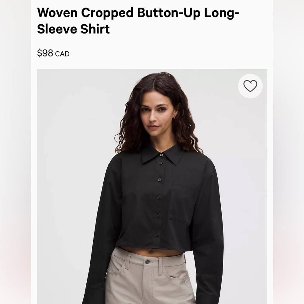Lululemon Black Cropped Button-Up Long-Sleeve Shirt